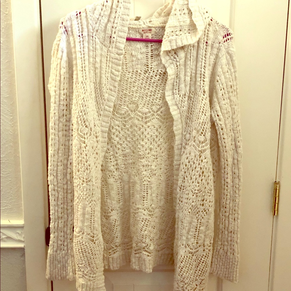 Cream Crocheted Hooded Cardigan